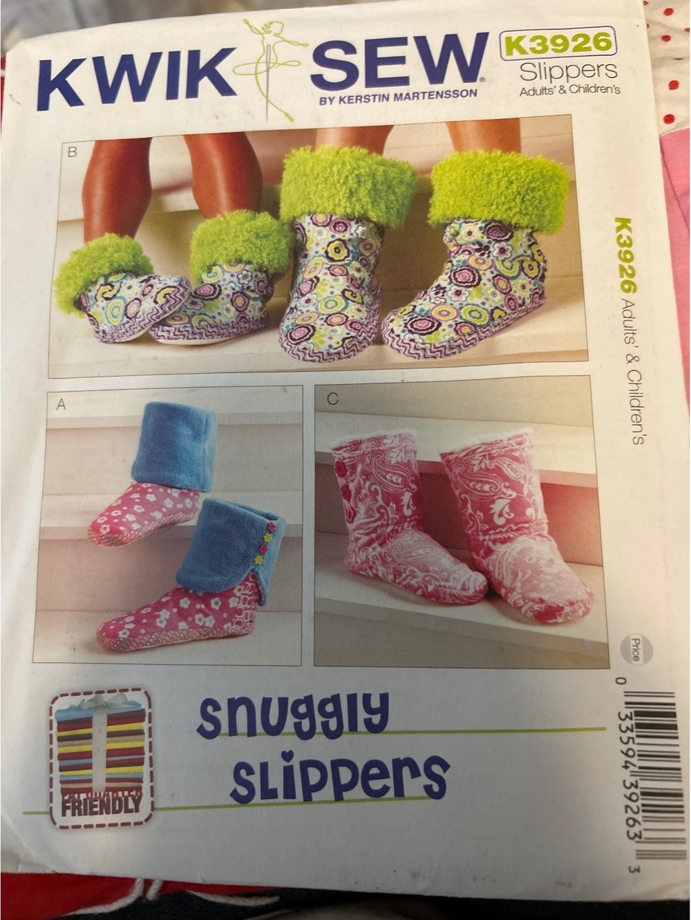 Kwik Sew K3926 Snuggly Slippers Sewing Pattern for Adults & Children